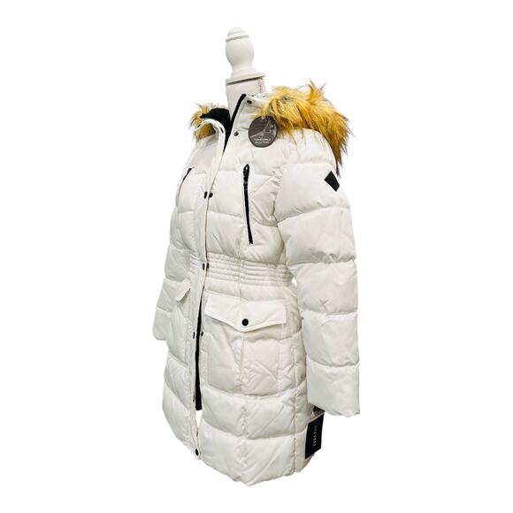NWT Faux -Fur Trim Hooded Puffer Coat in White - Picture 3 of 10